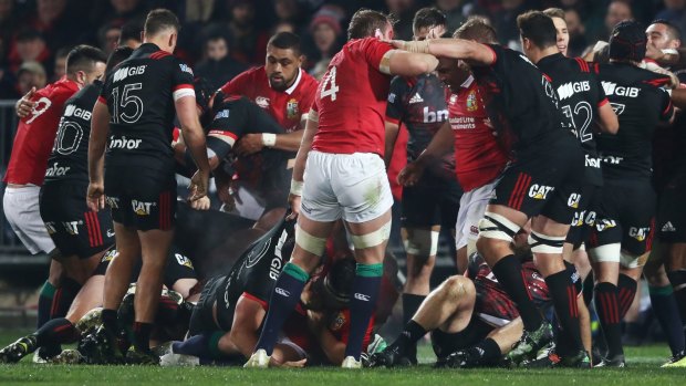 Combative: The British & Irish Lions roughed up an All Blacks-dominated tight five a fortnight ago.