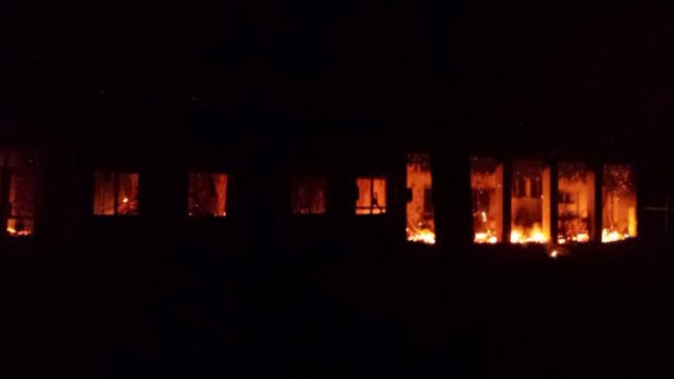 During: flames inside the MSF hospital's trauma centre in Kunduz.  