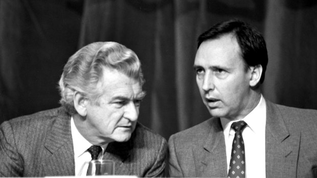 Prime Minister Bob Hawke (left) and Treasurer Paul Keating.