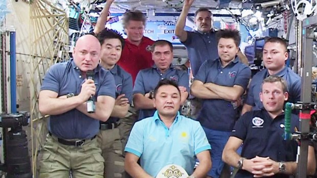 Astronauts from around the world on board the International Space Station.