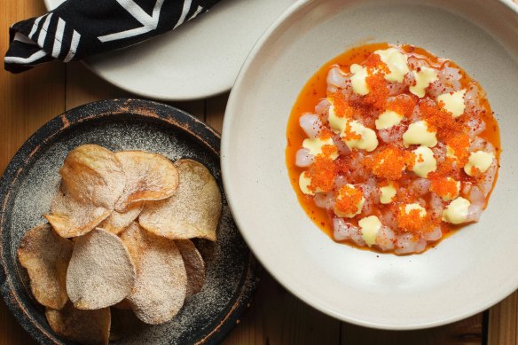 Chips 'n' dips: Scampi and prawn tartare with salt and vinegar crisps.