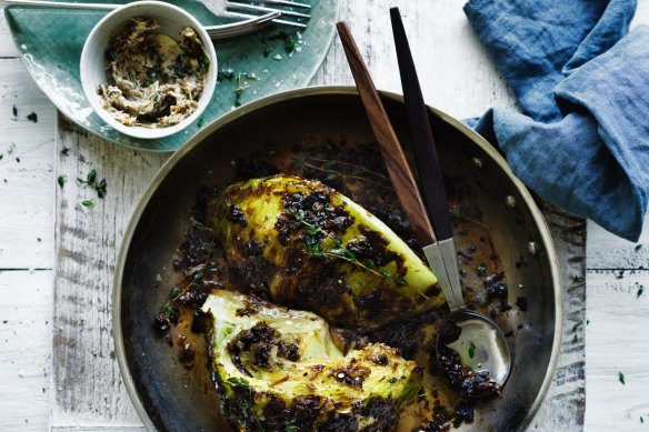 Roast cabbage with porcini and caramelised onion butter.