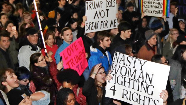 Hundreds protest in opposition of Donald Trump's presidential election victory in Boston.