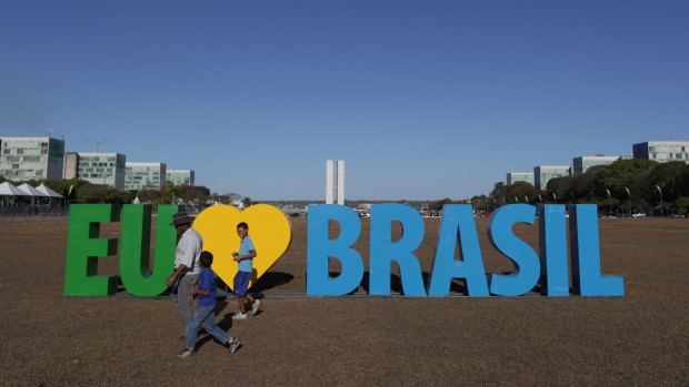 New 'I love Brazil' installation placed by the government in the centre of Brasilia.