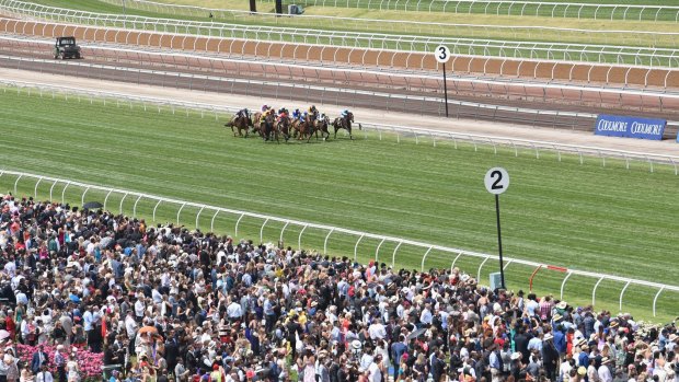 Jockeys were avoiding the middle of the track.