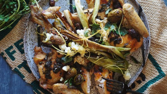 Greek-ish roast chicken dolloped with warm feta dressing.