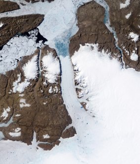 The Petermann Glacier in Northern Greenland, where a giant ice island  more than four times the size of New York's Manhattan Island, broke off in 2010. 