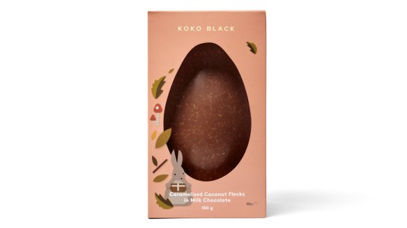 Koko Black's milk chocolate egg with caramelised coconut flecks.