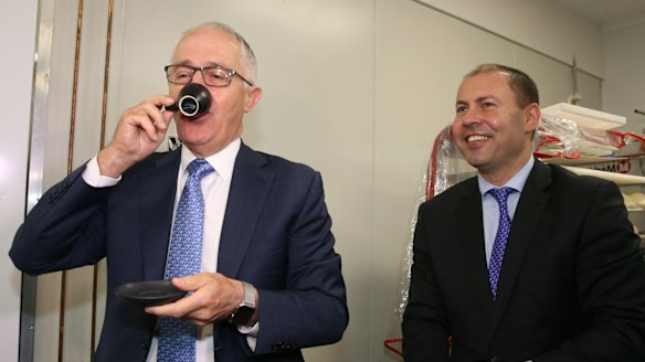 Hard to swallow: Prime Minister Malcolm Turnbull with Josh Frydenberg, the Environment and Energy minister.