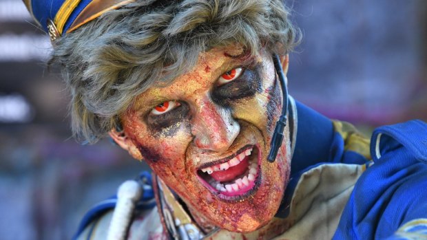 A performer from the Hollywood Horrors haunted house at the 2017 Royal Queensland Show.