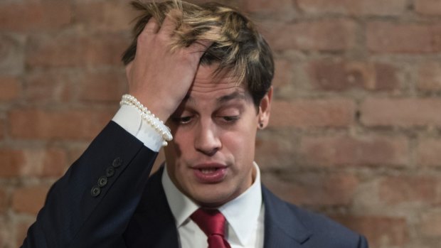 Milo Yiannopoulos speaks during a news conference.