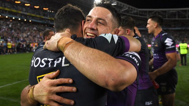 'Never let me down': Billy Slater and Cooper Cronk celebrate victory and their remarkable careers.