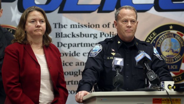 Montgomery County Commonwealth's Attorney Mary Pettitt, left, and Blacksburg Police Chief Anthony Wilson at a press conference on January 30. 