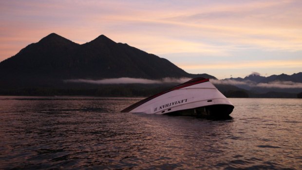 The bow of the Leviathan II, a whale-watching boat that capsized.