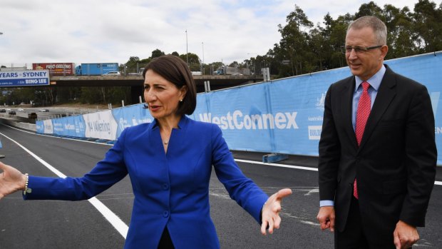 NSW Premier Gladys Berejiklian and federal Urban Infrastructure Minister Paul Fletcher at the opening of the so-called G-Loop at Homebush. 