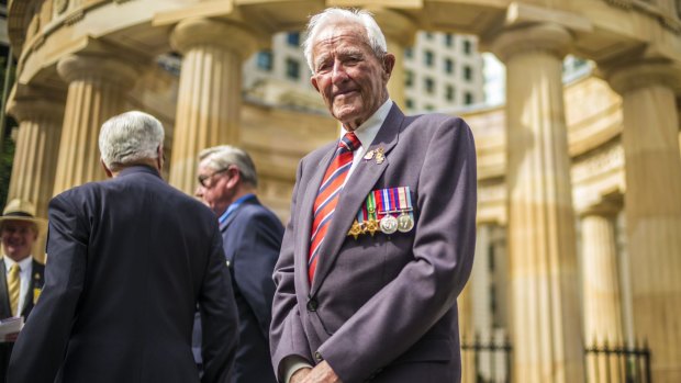 WWII veteran Cyril Allender at the 70th anniversary of the end of World War II at the Shrine of Rememberance in Brisbane.
