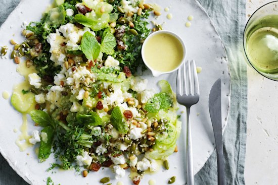 This kale and cauliflower salad is salty, sweet, crunchy and bright.