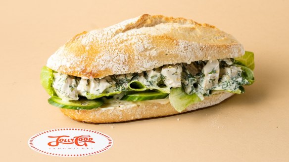 Poached chicken with butter lettuce, herbs and citrus mayo at Jolly Good Sandwiches.