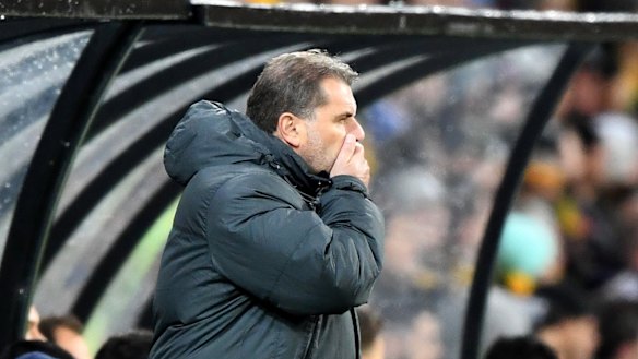 Ange Postecoglou, hand over mouth, in the moments after Thailand scored.