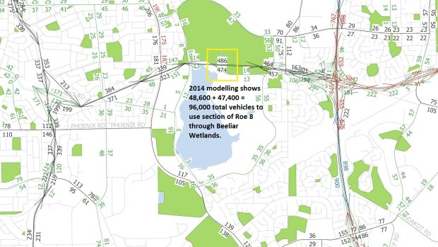 2014 modelling shows 96,000 vehicles to use wetlands section of Roe 8.