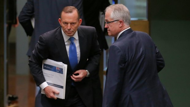 Mr Abbott and Mr Turnbull in Parliament on Monday.