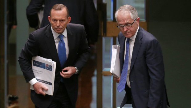 Tony Abbott and Malcolm Turnbull on Monday.
