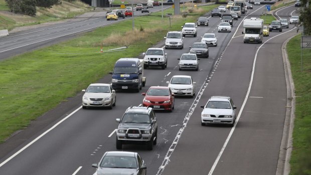 Traffic build-up on the Tullamarine Freeway, north of the Western Ring Road. 