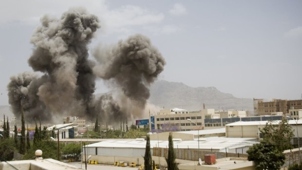 Smoke billows from an air strike on Sanaa this week.