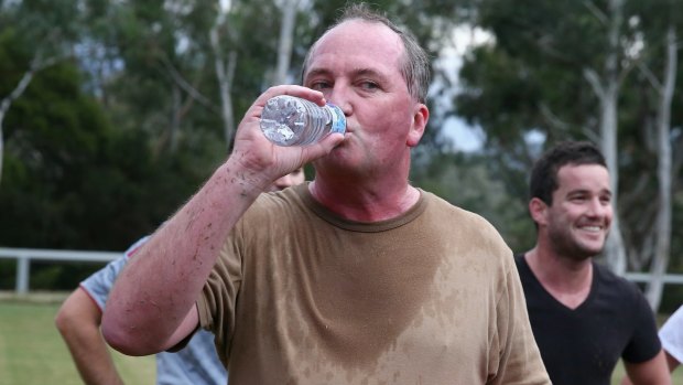 "Do More Exercise": Barnaby Joyce during the Pollies vs Press Gallery touch footy at Parliament House in 2015. 