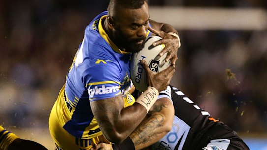 Semi Radradra in action for the Eels against the Sharks on Saturday.