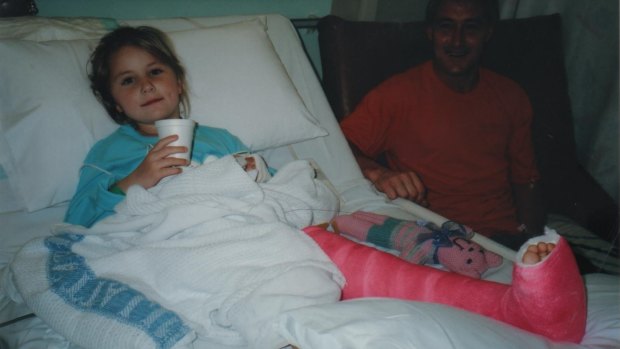 Paralympic discus and javelin thrower Rae Anderson as a child, after having surgery to straighten her left leg.