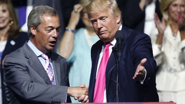 Nigel Farage with Donald Trump at an election rally in Jackson, Mississippi.