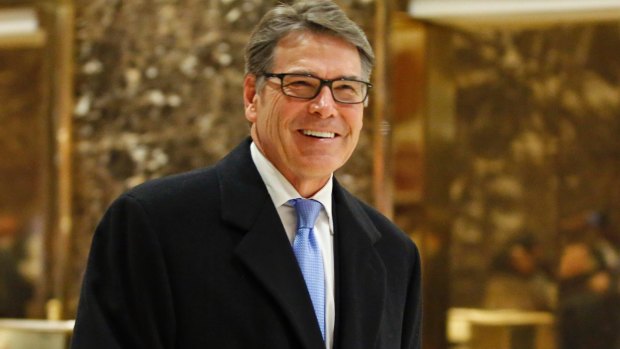 Rick Perry leaves Trump Tower on Monday, December 12.