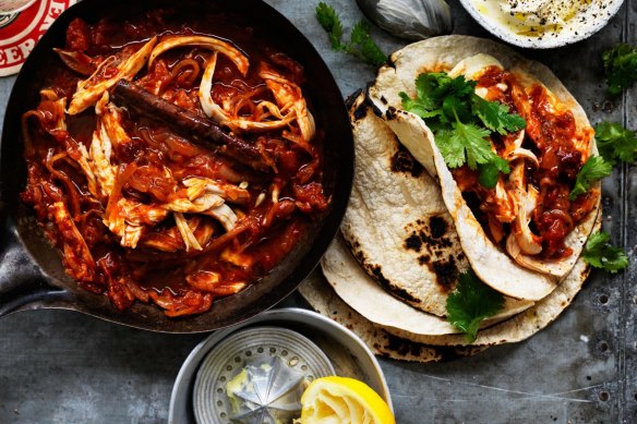 Chipotle chicken in adobo makes for a smoky taco filling.