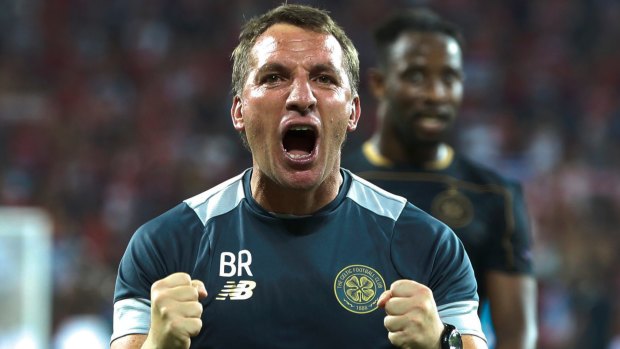 Pumped up Celtic coach Brendan Rodgers after his team made it through on aggregate.