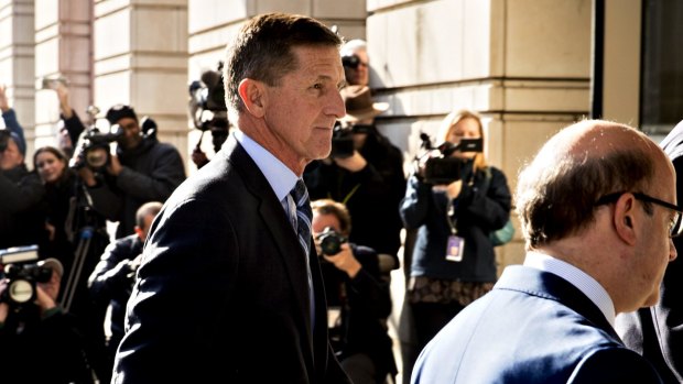 Michael Flynn, US national security advisor arrives at the US Courthouse in Washington, DC.