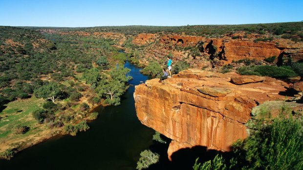 Tourists admire the view over the river at Hawk's Head, Kalbarri National Park.