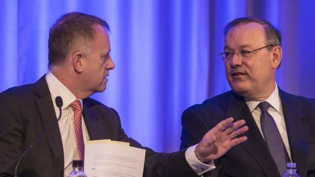 QBE chief executive John Neal and chairman Marty Becker at the company's AGM in Sydney on Wednesday.