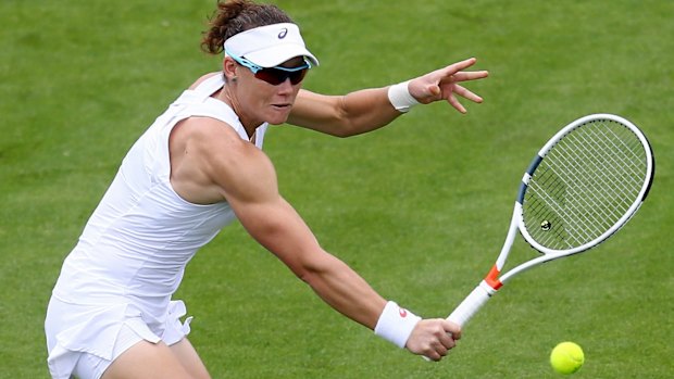 Sam Stosur plays Denmark's Caroline Wozniacki in Eastbourne.