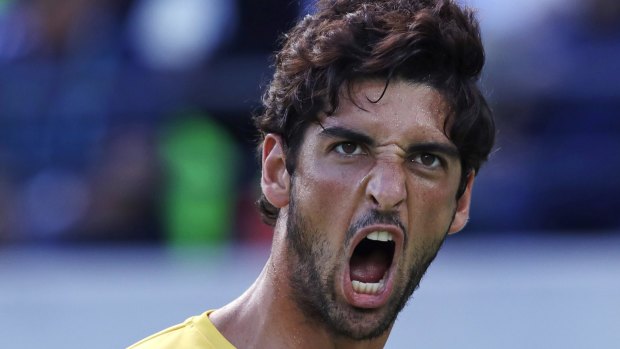 Brazilian Thomaz Bellucci won the first set of his quarter final but was overpowered by Rafael Nadal