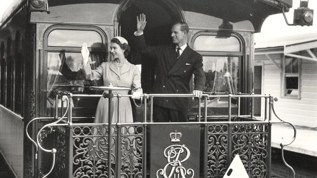 Blast from the past: The Queen and Prince Philip on the royal train at Central Station in 1954.
