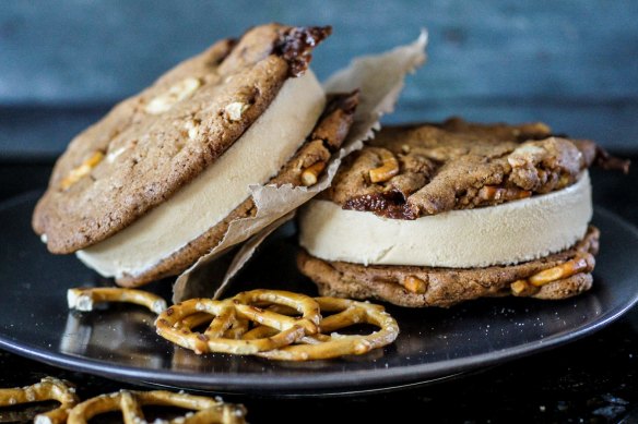 Cupboard cookie and coffee ice-cream sandwiches.