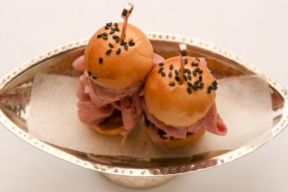 Mortadella in tiny milk buns.