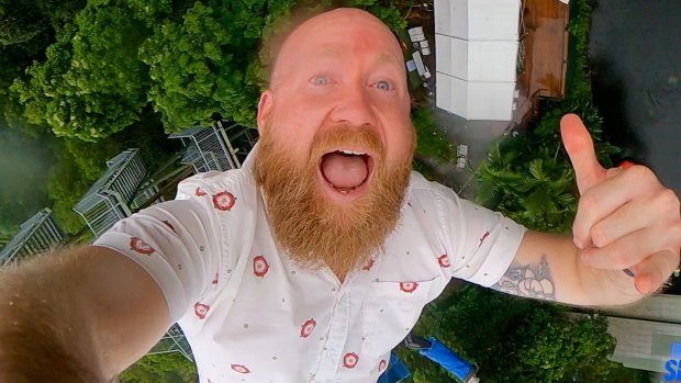 The writer taking the plunge with AJ Hackett bungy jumping.