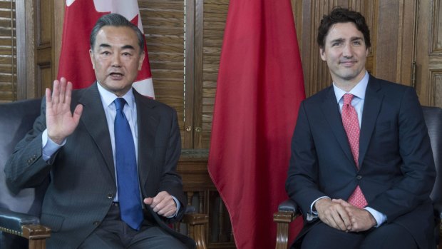 Canada Prime Minister Justin Trudeau meets Chinese Foreign Minister Wang Yi in Ottawa.