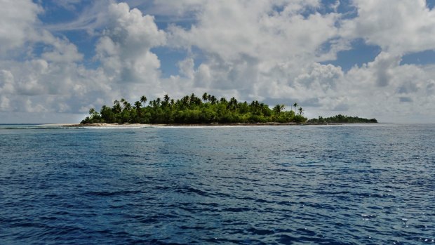 Abaiang, a coral atoll of the Kiribati Islands: much of the archipelago is not more than a few meters above sea level.