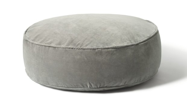 Velvet floor cushion in grey, $146.