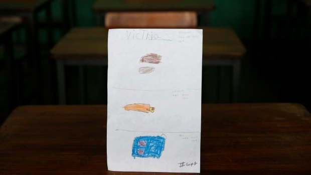 A drawing made during a lesson at a school shows what a Caracas student ate during the course of a day: "For breakfast, lunch and dinner I had corn cake with cheese." 