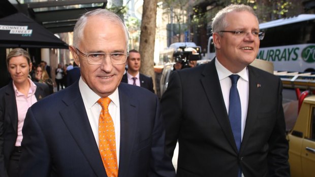 Prime Minister Malcolm Turnbull, pictured with Treasurer Scott Morrison, said his party would preference Labor ahead of the Greens.