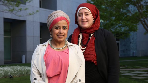 Tasneem Chopra (left) and Monique Toohey at Parliament House on Wednesday.